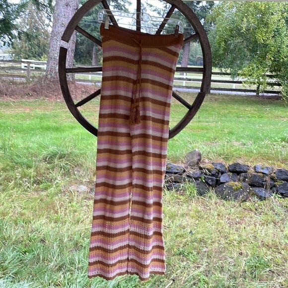 NWT L* Space Turn the tide brown and pink and white and yellow knitted pants - Picture 1 of 13